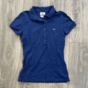 Lacoste - Women's Navy Button Down Short Sleeve Polo Shirt - Size 36